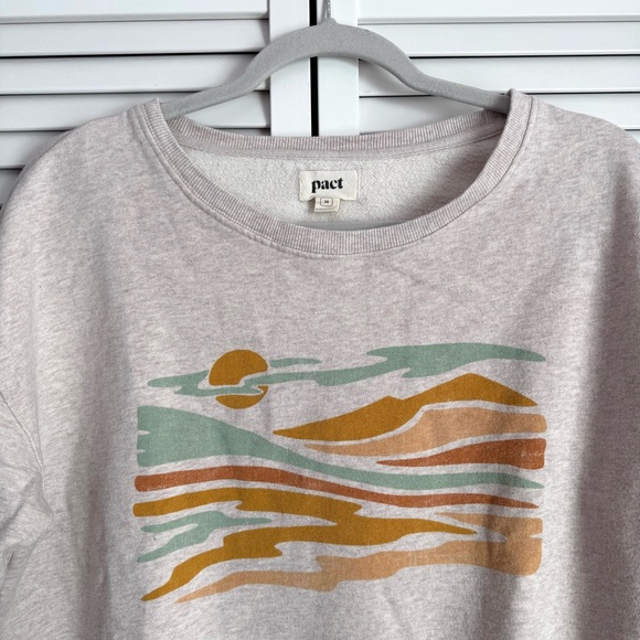 Pact Sandshell Heather Wander Sunset Graphic Slouchy Sweatshirt Cream Medium - Picture 3 of 8